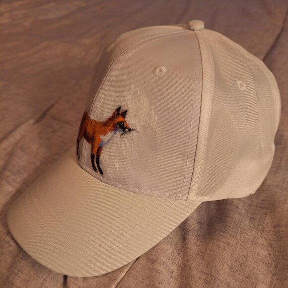 Hand-Painted Fox Hat on White Baseball Hat. - Picture 3 of 10